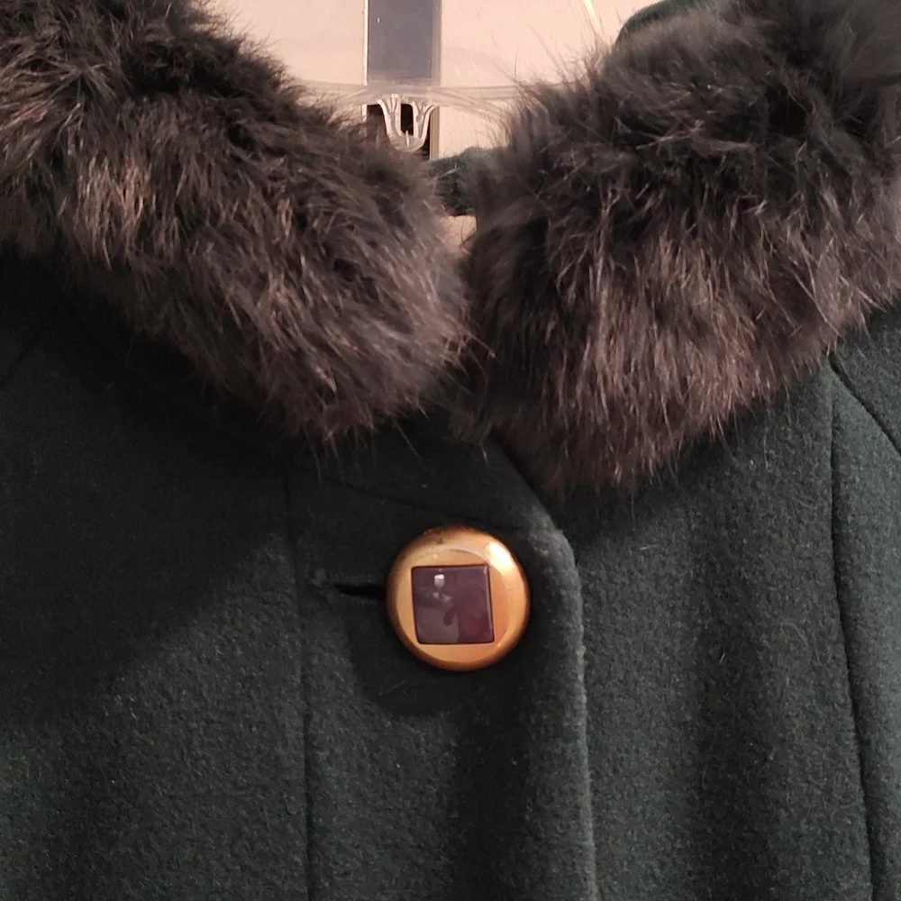 John Weitz Vintage wool coat with Rabbit fur trimmed hood - Picture 3 of 9